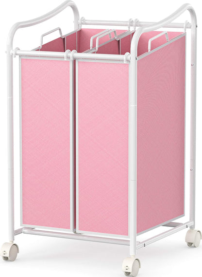 Simple Houseware 2-Bag Heavy Duty Laundry Sorter Rolling Cart, Dark Grey | Removable Bags and Lockable Wheels for Laundry Room Organization