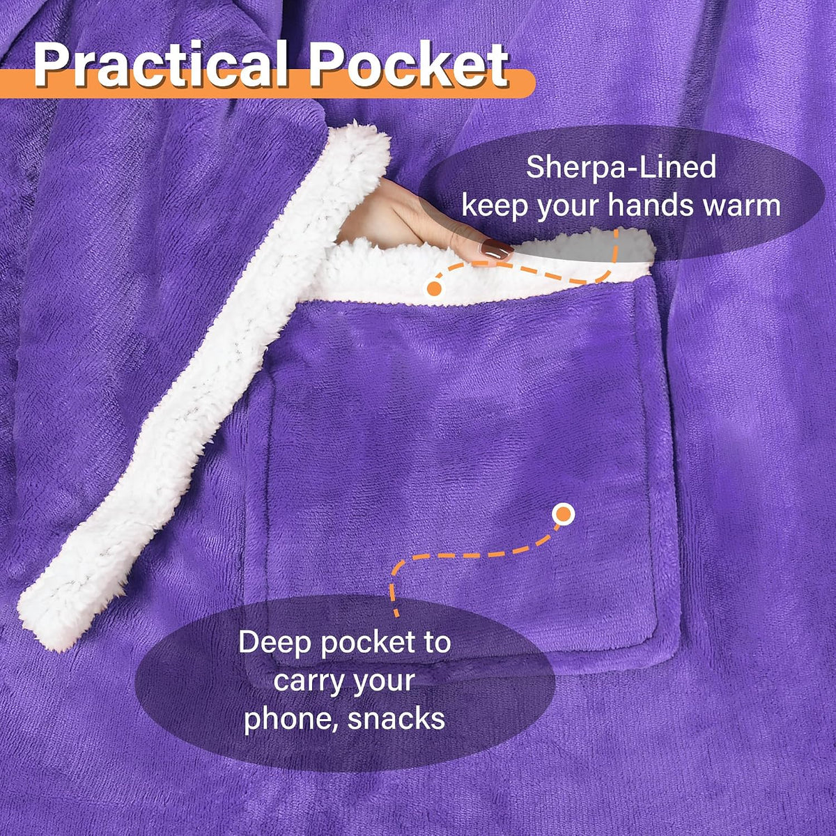 Catalonia Sherpa Wearable Blanket with Sleeves and Pocket for Adults