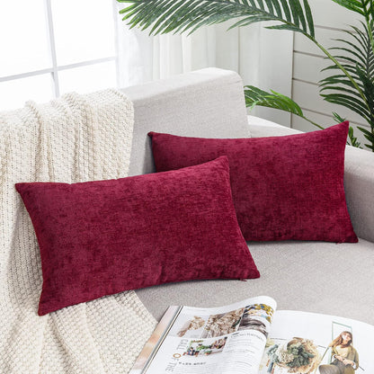 GAWAMAY Lumbar Support Pillow Decorative Rectangle Throw Pillow Covers 12"x20" Inch Set of 2, Soft Chenille Fall Pillowcase for Living Room Bedroom Sofa Couch Cushion Cover Grey 30x50cm (No Insert)