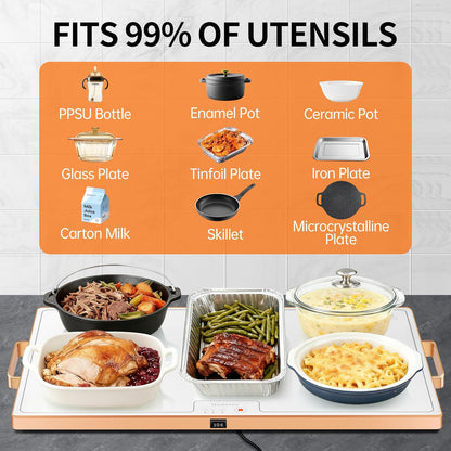 Warming Mat for Food,Extra Long 40"x12",Tempered Glass Warming Tray, Black