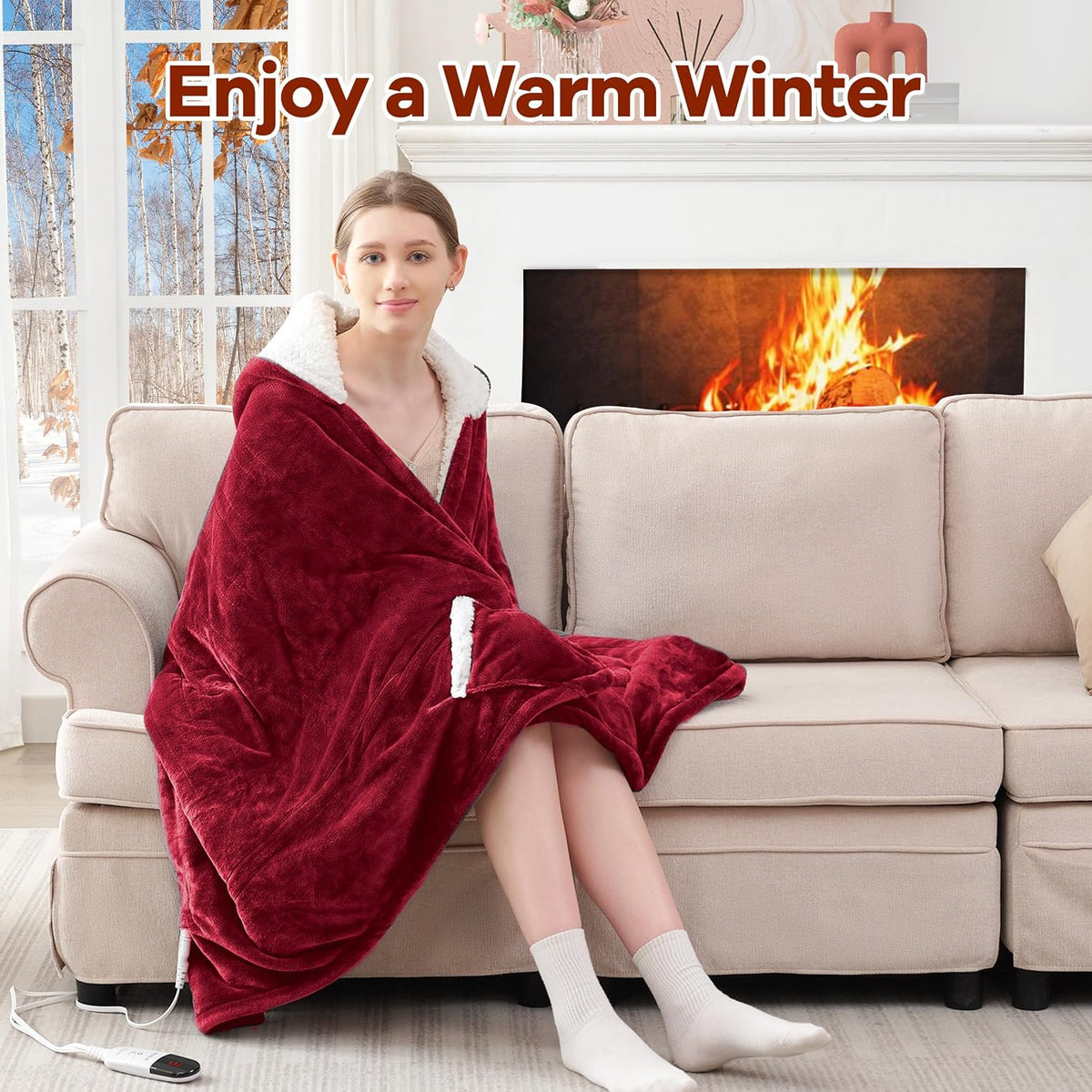MAXEVE Heated Wearable Blanket with Foot Pocket & Sleeves Electric Snuggle