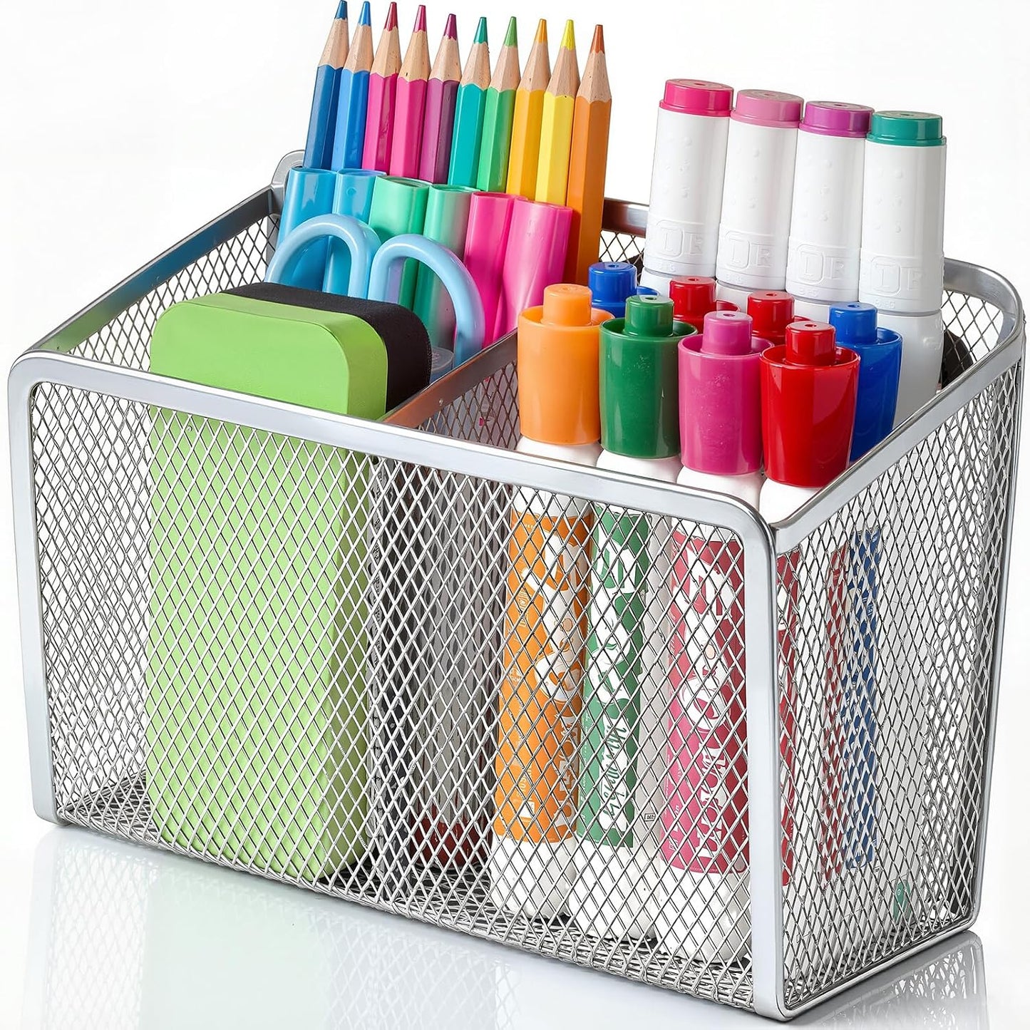 BEYGORM Magnetic Dry Erase Marker Holder for Whiteboard, Locker Organizer | Mesh Non-slip Pen & Pencil Holder for Refrigerator, Basket for Classroom, School &Office (Black, 1-Pack)