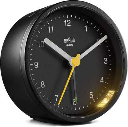 Braun Classic Analogue Alarm Clock with Snooze and Light, Quiet Quartz Movement, Crescendo Beep Alarm in White, Model BC12W.