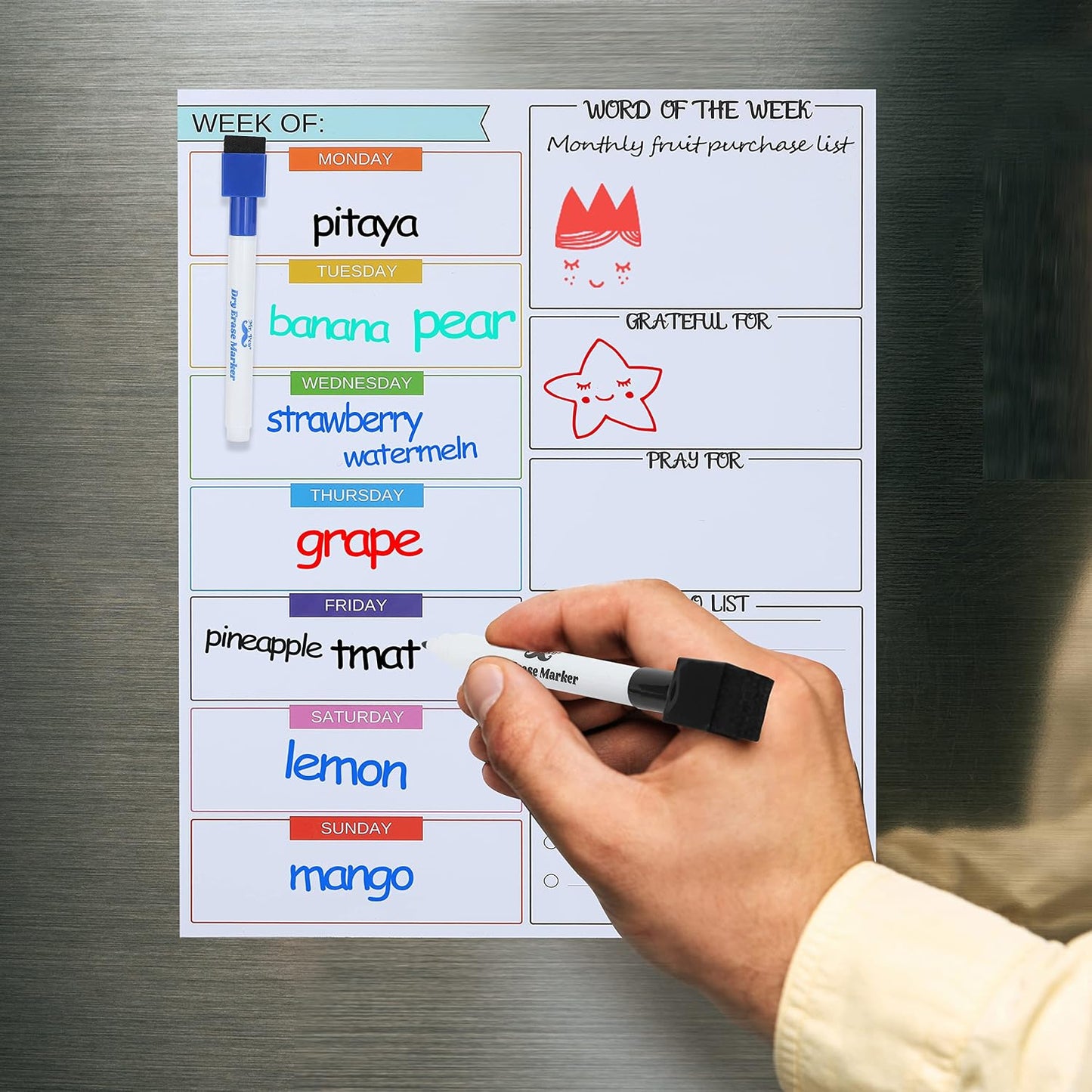 Mr. Pen- Magnetic Weekly Dry Erase Planner for Fridge, 12x15 Inches | Dry Erase Whiteboard Fridge Calendar with 4 Markers & Large Writing Space for Schedules, Chores