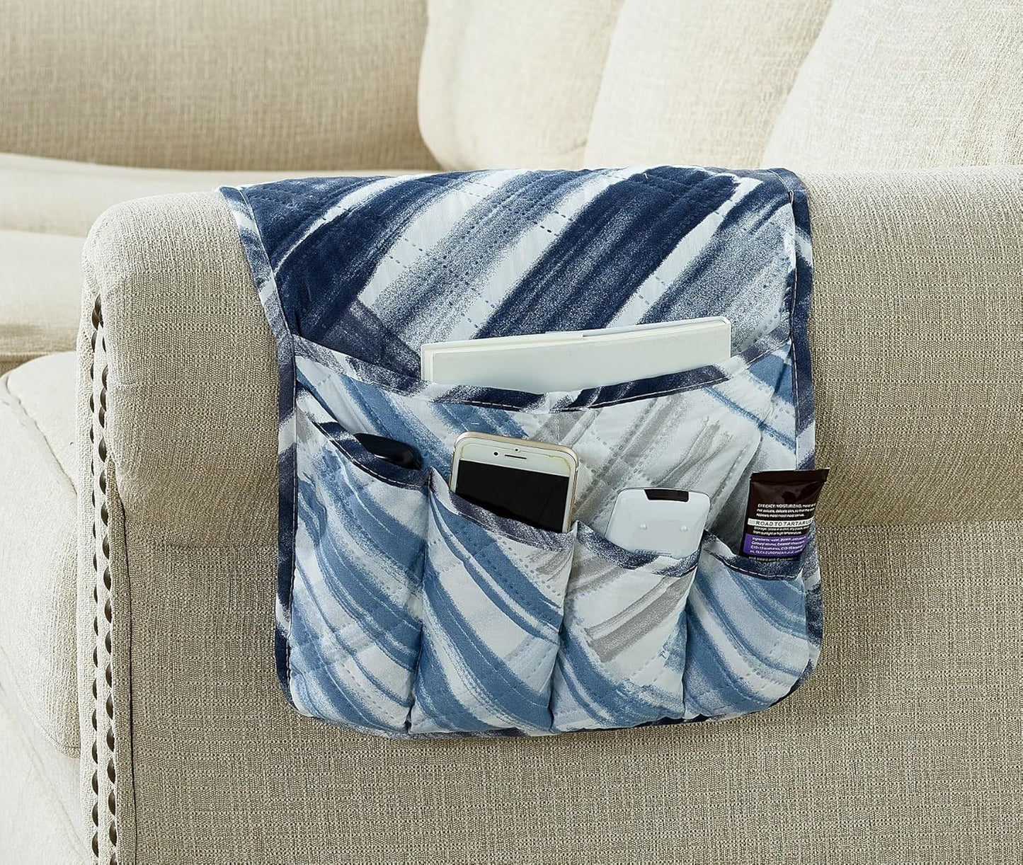 Brilliant Sunshine Burgundy Toile Floral Couch Armrest Cover, 35"×13" | Washable Magazine Holder, Armrest Organizer & Caddy on Sofa, Recliner, Armchair, Storage for Remote Controls, Phone, iPad