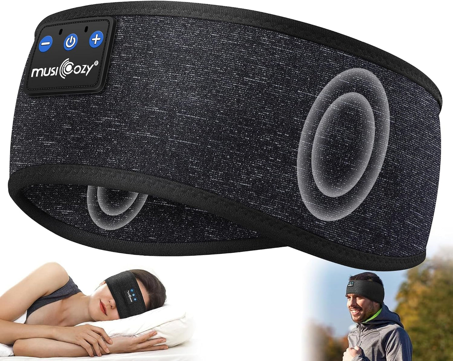 MUSICOZY Bluetooth Headband Sleep Headphones Earbuds for Sleeping Sports | Wireless Music Earphones Sports Sweat Resistant with HD Stereo Speakers for Workout Running Travel Yoga Ideal Gifts