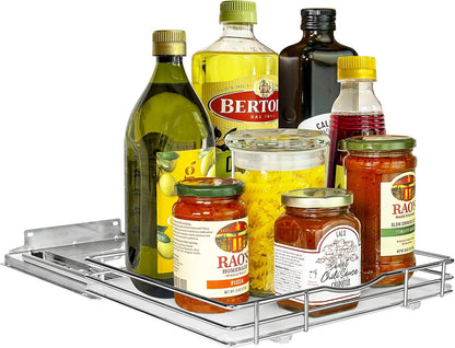 LYNK PROFESSIONAL® Pull Out Spice Organization for Cabinets - 4-3/8 inch Wide – Spice Rack for Inside Cabinets, Slide Out Spice Rack Organizer for cabinet – Pull Out Spice Rack, Sliding 2 Tier Chrome