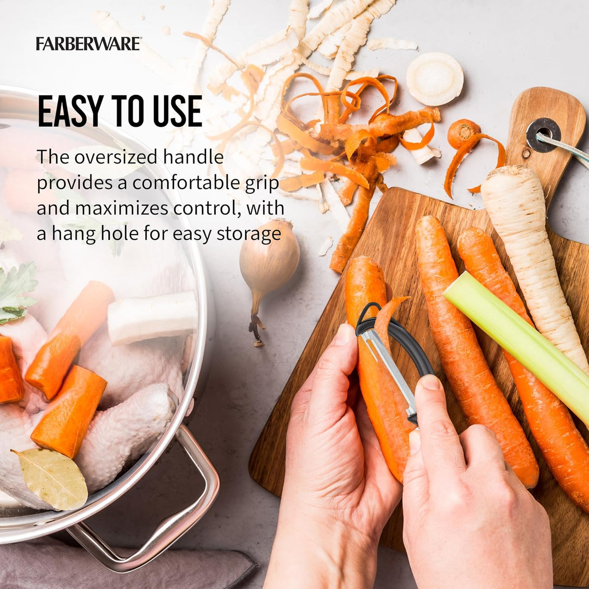 Farberware Vegetable Peeler, Pro2 Euro Peeler with Sharp Stainless Steel Swivel Blade and Ergonomic Handle, Dishwasher Safe, Aqua Sky