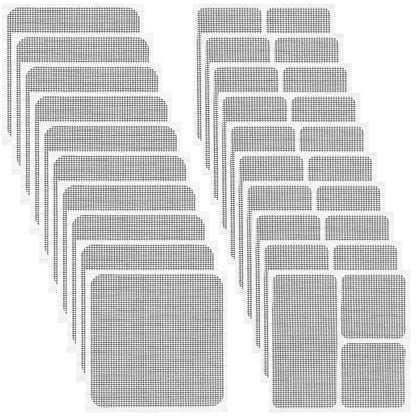 20 Sheets Window Screen Patches Repair Kit, Black 3 Sizes Window Screen Repair Kit for Mesh Screens Door, Window Drain Holes, Self-Adhesive Fiberglass Quick Screen Repair Tape