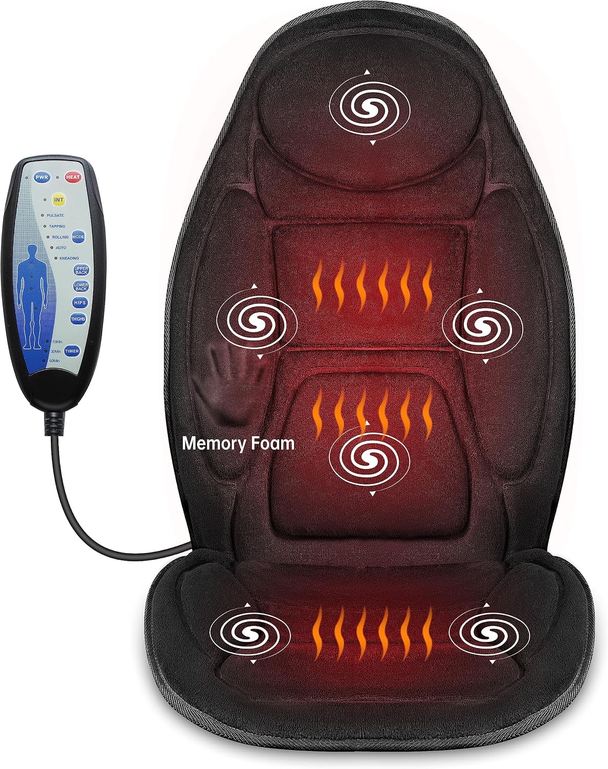 Snailax Back Massager with Heat, Vibration Massage Chair Pad, Seat Cushion | 10 Motors, 5 Modes, 3 Intensities, 2 Heat Settings, 3 Heating Areas, 30/60/90-Min Timer, Foldable, Carry Bag, 2026 Upgraded
