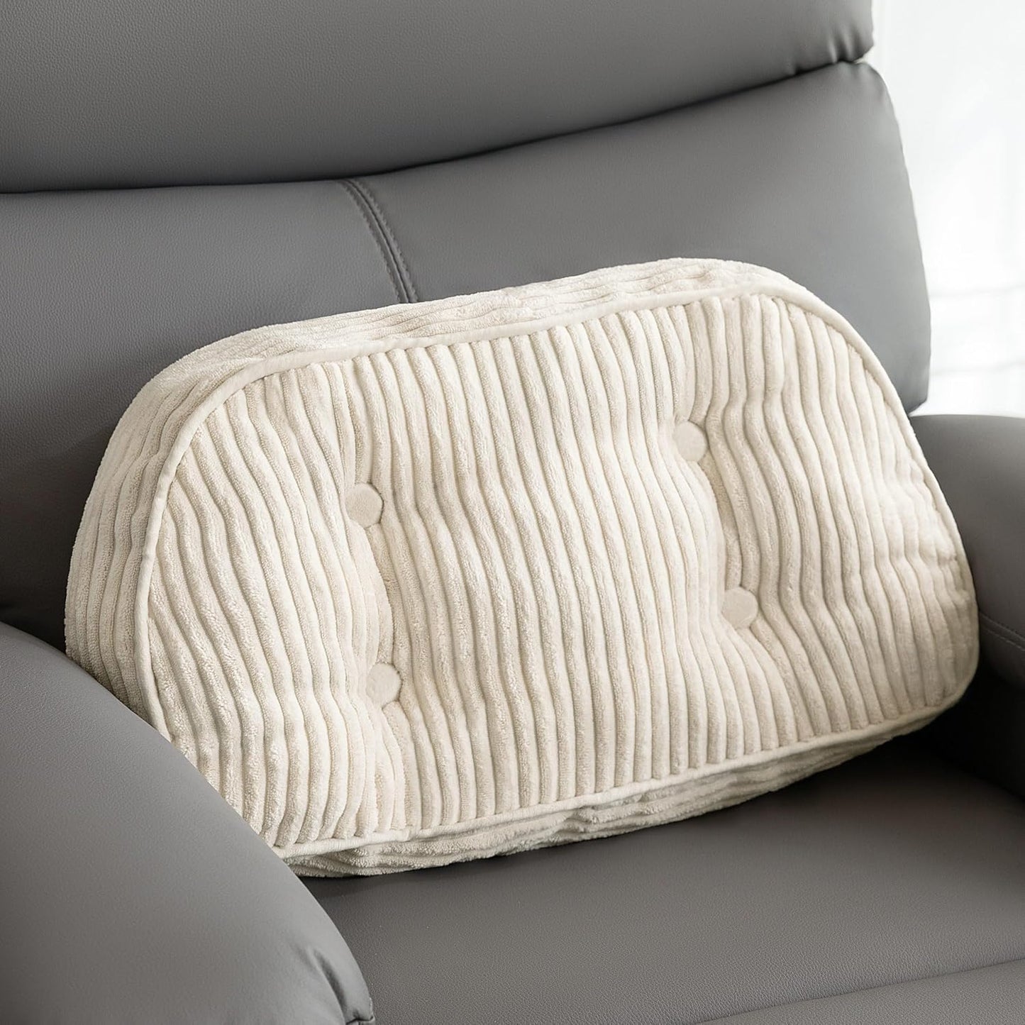 HIGOGOGO Lumbar Support Pillow for Recliner Chair/Accent Chair/Couch/Office Chair, Tufted Corduroy Back Support Cushion for Elderly, Recliner Cushions for Back Rest, Pain Relief, Reading, Dark Grey