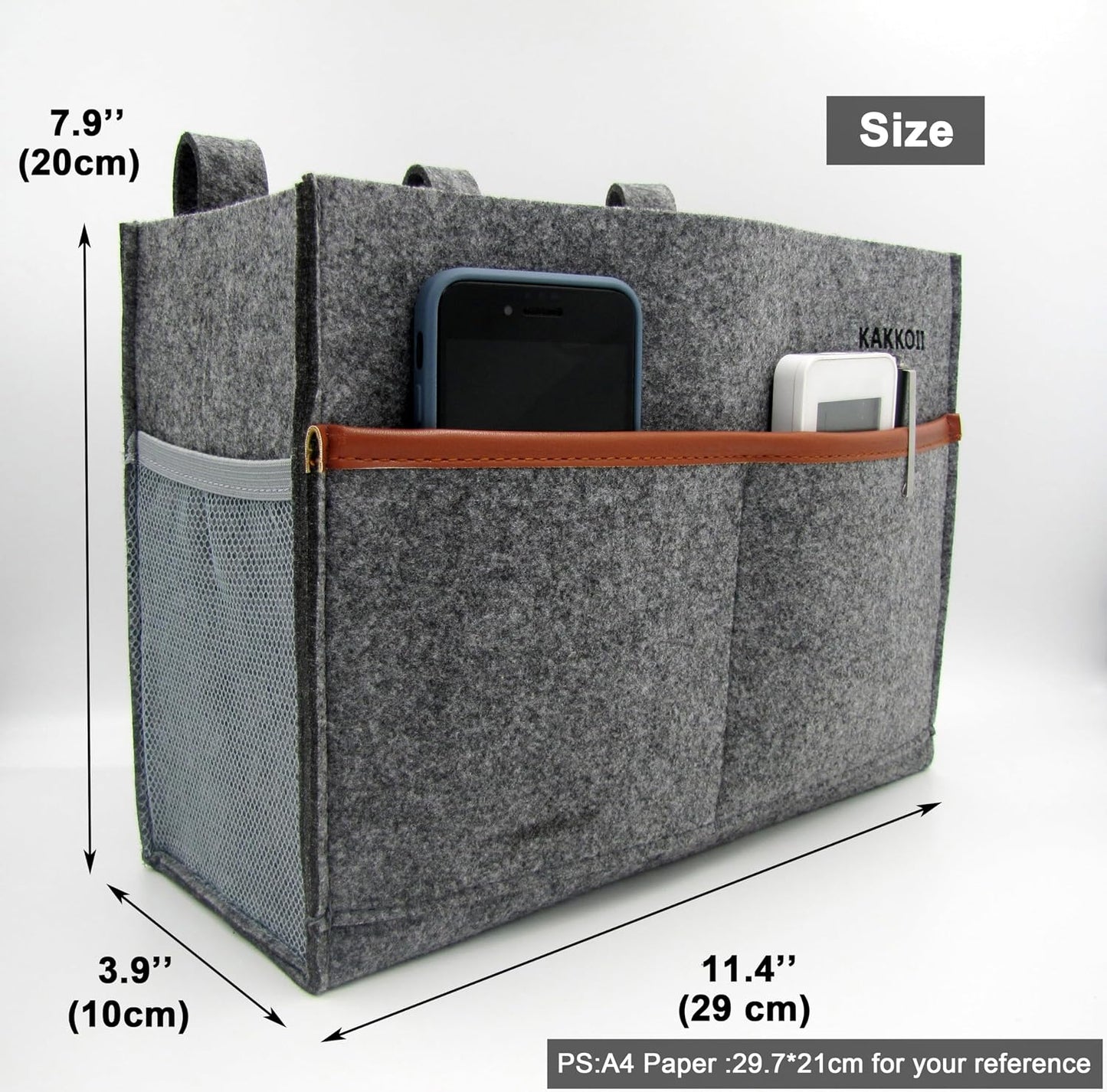 Bedside Caddy, Felt Bedside Storage Organizer, Hanging Storage Bag, Chair Organizer Caddy, Remote, Magazine, Drink Bottle Holder for Hospital, Dorm Bed, Baby Stuff, Office (Light Grey Small)