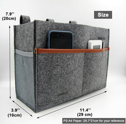 Bedside Caddy, Felt Bedside Storage Organizer, Hanging Storage Bag, Chair Organizer Caddy, Remote, Magazine, Drink Bottle Holder for Hospital, Dorm Bed, Baby Stuff, Office (Light Grey Small)