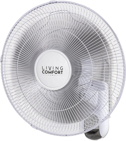 Comfort Zone 16-Inch Fan with Remote Control – Quiet 3-Speed Oscillating Indoor Fan with 90° Wide-Angle Airflow, Timer & Sleep Modes – Space-Saving Wall Fan for Bedroom, Home Gym & Office, White