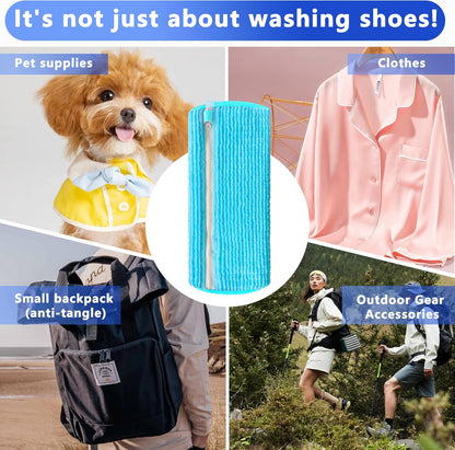 Reusable Shoe Washing Bag, 2-Pack Chenille Laundry Bag for Washer & Dryer. | Soft chenille fibers help deep clean sneakers while the hidden zipper keeps shoes secure and helps protect your washer.