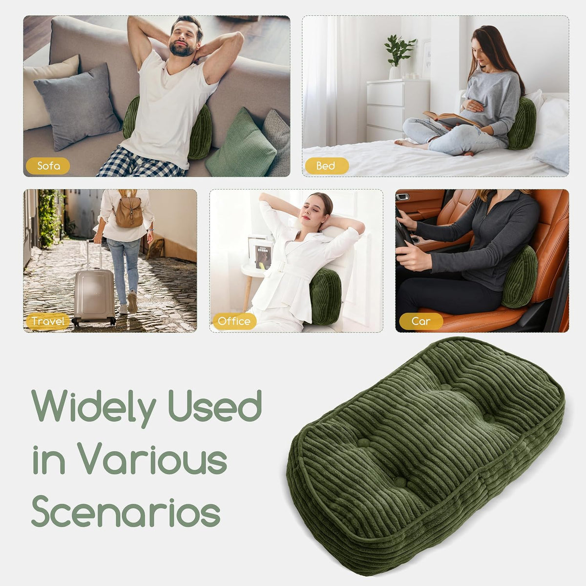 HIGOGOGO Lumbar Support Pillow for Recliner Chair/Accent Chair/Couch/Office Chair, Tufted Corduroy Back Support Cushion for Elderly, Recliner Cushions for Back Rest, Pain Relief, Reading, Dark Grey