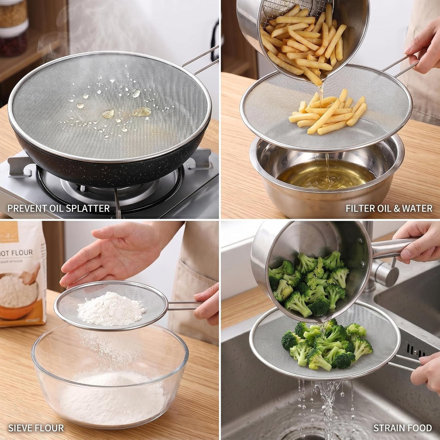 Silicone Splatter Screen for Frying Pan,Grease Splatter Guard,Heat-Resistant Splatter Guards for Cooking,Dishwasher Safe (9.8", 11.4", 13")