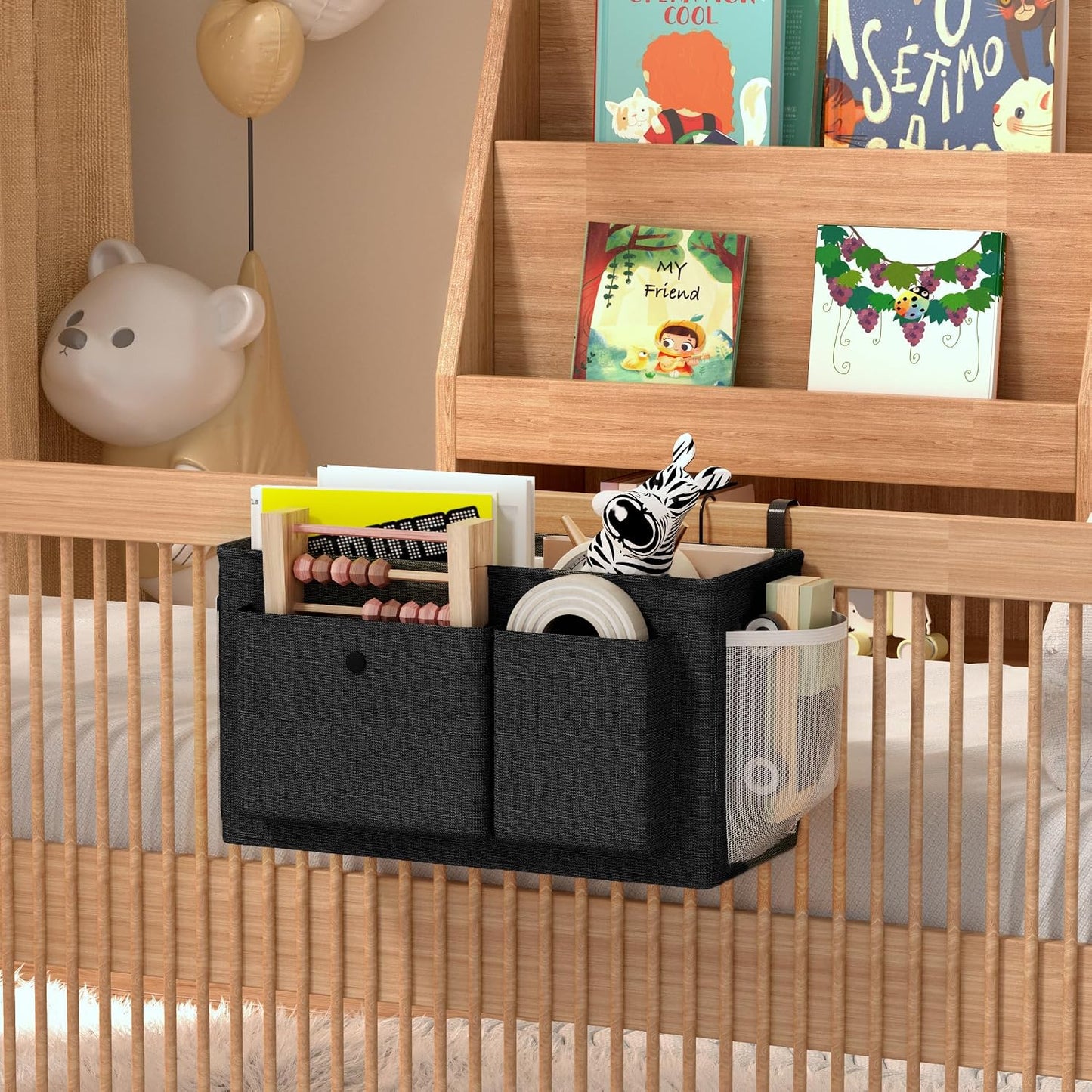 Bedside Caddy Bedside Storage Hanging Organizer for Bunk Dorm Bed Rail | Bed Caddy with Hooks, Top Bunks and Dorm Essentials for Water, Tissues, Tablets, Books, Phones, Remotes and Other Necessories