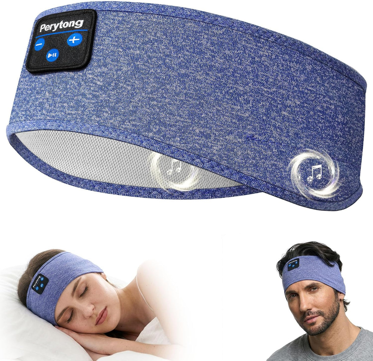 Perytong Sleep Headphones Bluetooth 5.4 Headband, Wireless Sleep Headphones with Ultra-Thin HD Stereo Speakers for Side Sleepers, Soft & Sweat Resistant Sport Headband for Yoga Travel Workout