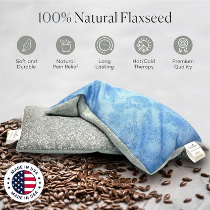 SacksyThyme Microwave Heating Pad for Back, Neck, Menstrual Cramps, Shoulders, Leg Pain Relief - Hot Moist Microwavable Therapy Pack - Gray Unscented Flaxseed Heat Pad Made in USA