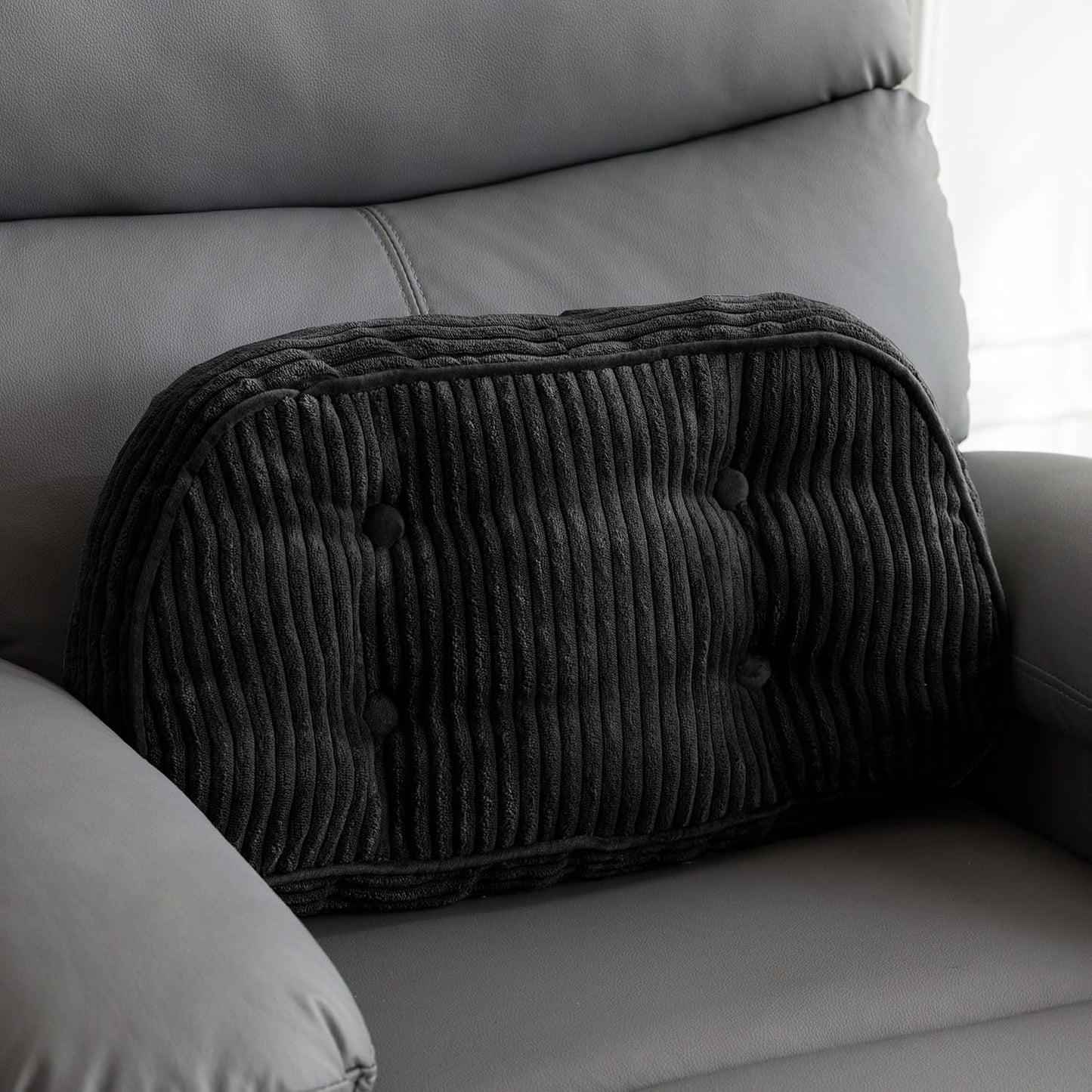 HIGOGOGO Lumbar Support Pillow for Recliner Chair/Accent Chair/Couch/Office Chair, Tufted Corduroy Back Support Cushion for Elderly, Recliner Cushions for Back Rest, Pain Relief, Reading, Dark Grey