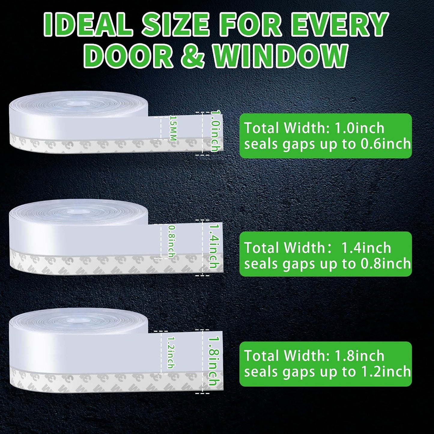 Weather Stripping Door Seal - Updated 1.4in Door Draft Stopper | Silicone Seal Strip for House and Glass Shower Doors for Windows Gaps of Collision and Side, Window Insulation for Winter