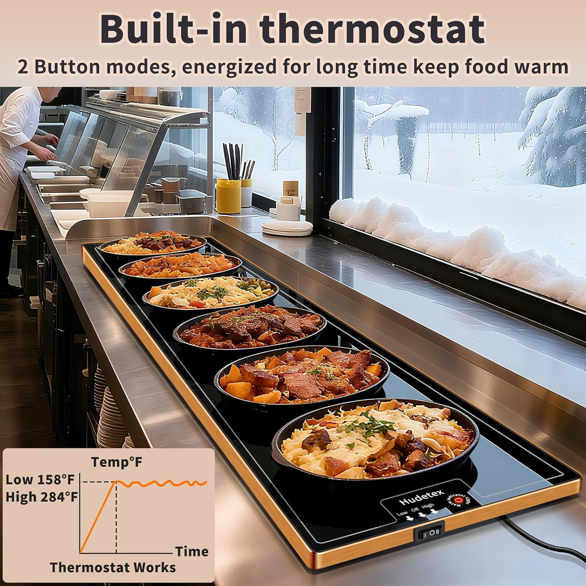 Warming Mat for Food,Extra Long 40"x12",Tempered Glass Warming Tray, Black