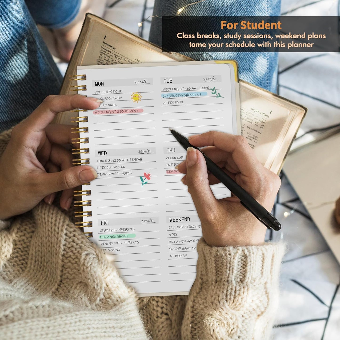 Undated Weekly Planner With Habit Tracker & To Do List 5.7 x 8.0 inch | Avoid Unfocused Busywork,Productivity Organizer,No-Bleed Thick Pages,Portable Size,Lay-Flat Spiral for Hands Free