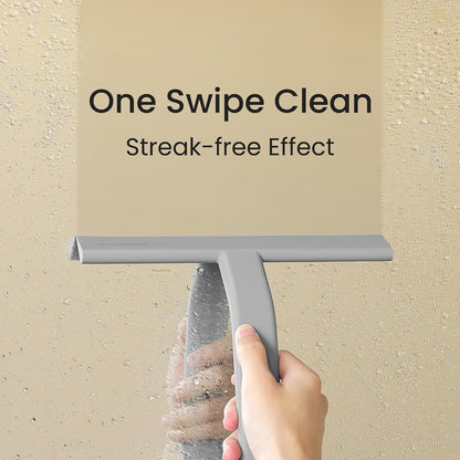 JustHang Shower Squeegee with Built-in Hook, 10-Inch Black | Award-Winning Design, All-One-Piece Soft-Touch Silicone, for Glass Door, Bathroom, Window, Mirror, Tile Wall, Car