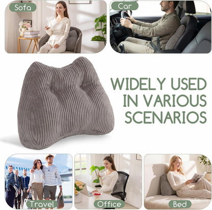 Lumbar Support Pillow for Recliner Chair/Accent Chair/Couch/Office Chair, Tufted Corduroy Back Support Cushion for Elderly, M-Shaped Recliner Cushions for Back Rest, Pain Relief, Reading, Dark Grey