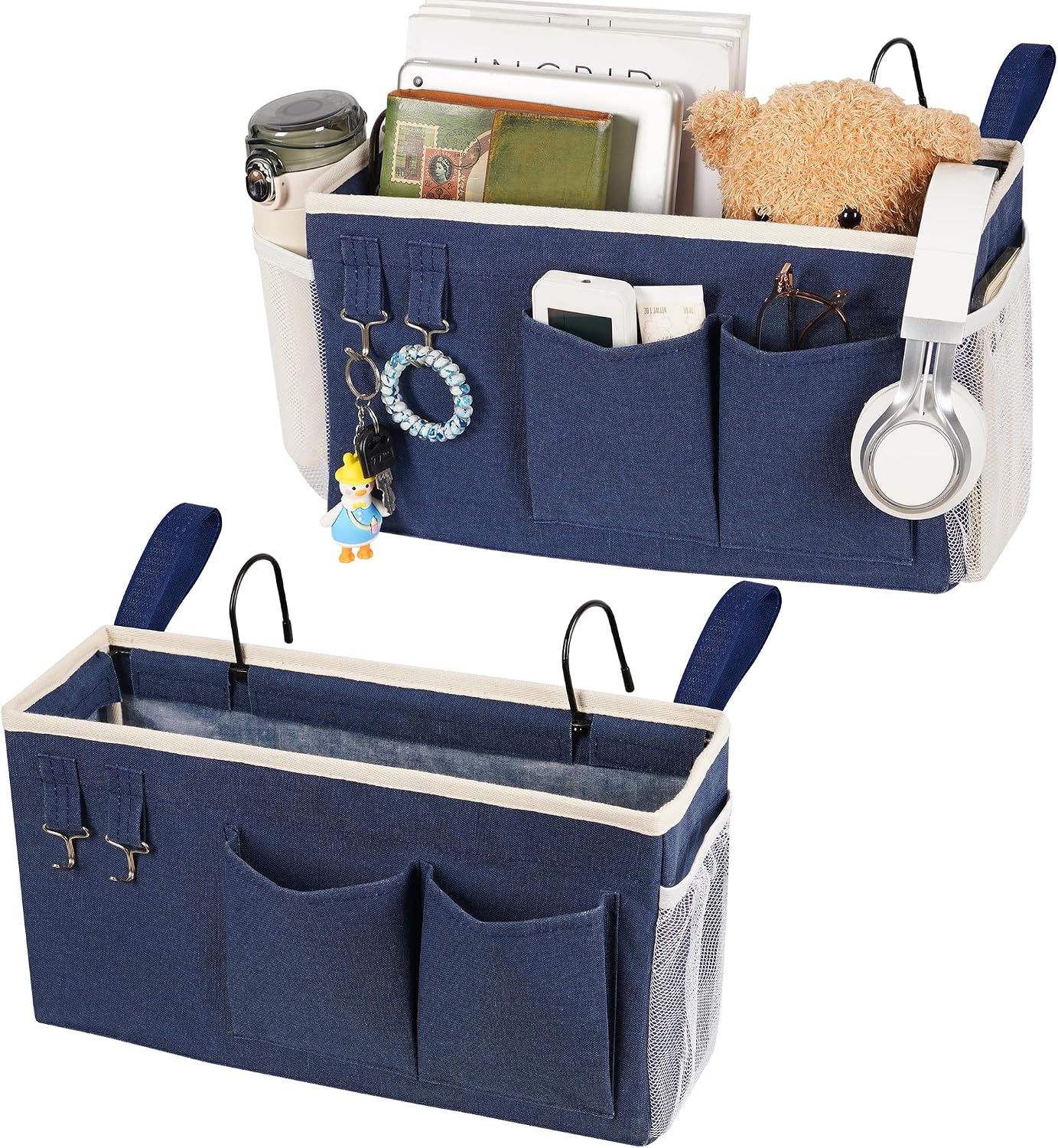 Bedside Caddy, Bedside Storage Bag Hanging Organizer for Bunk Dorm Bed Rail | Bed Caddy with Hooks, Top Bunks and Dorm Essentials for Water, Tissues, Tablets, Books, Phones, Remotes and Other Necessories