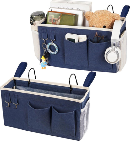 Bedside Caddy, Bedside Storage Bag Hanging Organizer for Bunk Dorm Bed Rail | Bed Caddy with Hooks, Top Bunks and Dorm Essentials for Water, Tissues, Tablets, Books, Phones, Remotes and Other Necessories