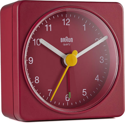 Braun Classic Travel Analogue Alarm Clock with Snooze and Light, Compact Size, Quiet Quartz Movement, Crescendo Beep Alarm in Black and White, Model BC02XBW.