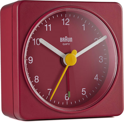Braun Classic Travel Analogue Alarm Clock with Snooze and Light, Compact Size, Quiet Quartz Movement, Crescendo Beep Alarm in Black and White, Model BC02XBW.