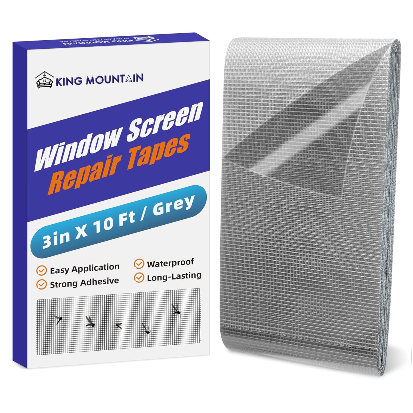 KING MOUNTAIN Grey Window Screen Repair Tape,3inX20FT Heavy Duty Screen Repair Kit for Window Screen and Screen Door Tears Holes,Strong Adhesive & Waterproof Window Screen Patch