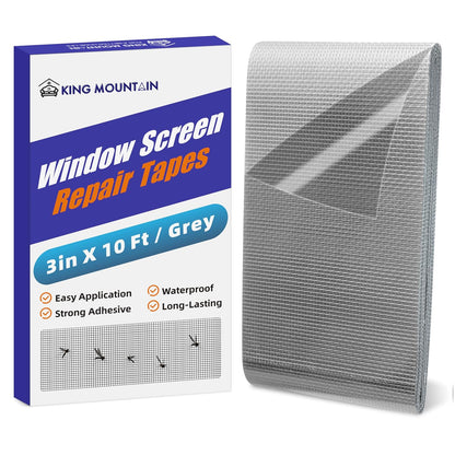 KING MOUNTAIN Grey Window Screen Repair Tape,3inX20FT Heavy Duty Screen Repair Kit for Window Screen and Screen Door Tears Holes,Strong Adhesive & Waterproof Window Screen Patch