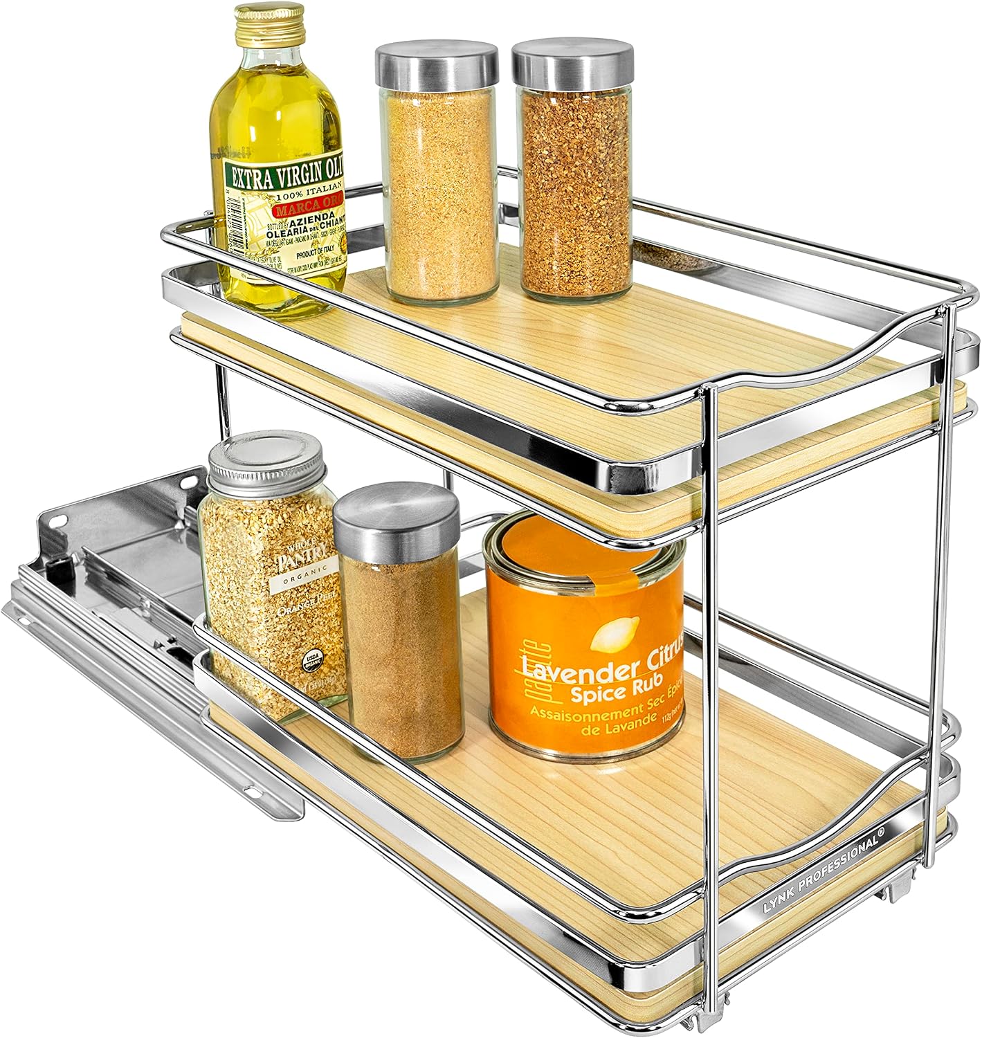LYNK PROFESSIONAL® Pull Out Spice Organization for Cabinets - 4-3/8 inch Wide – Spice Rack for Inside Cabinets, Slide Out Spice Rack Organizer for cabinet – Pull Out Spice Rack, Sliding 2 Tier Chrome