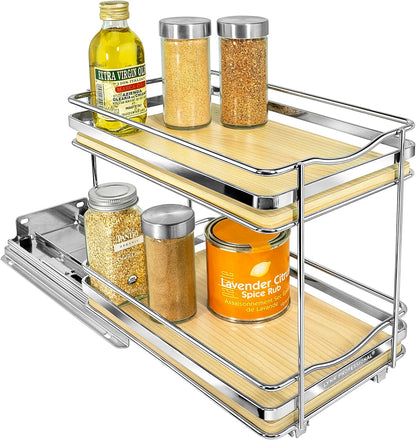 LYNK PROFESSIONAL® Pull Out Spice Organization for Cabinets - 4-3/8 inch Wide – Spice Rack for Inside Cabinets, Slide Out Spice Rack Organizer for cabinet – Pull Out Spice Rack, Sliding 2 Tier Chrome