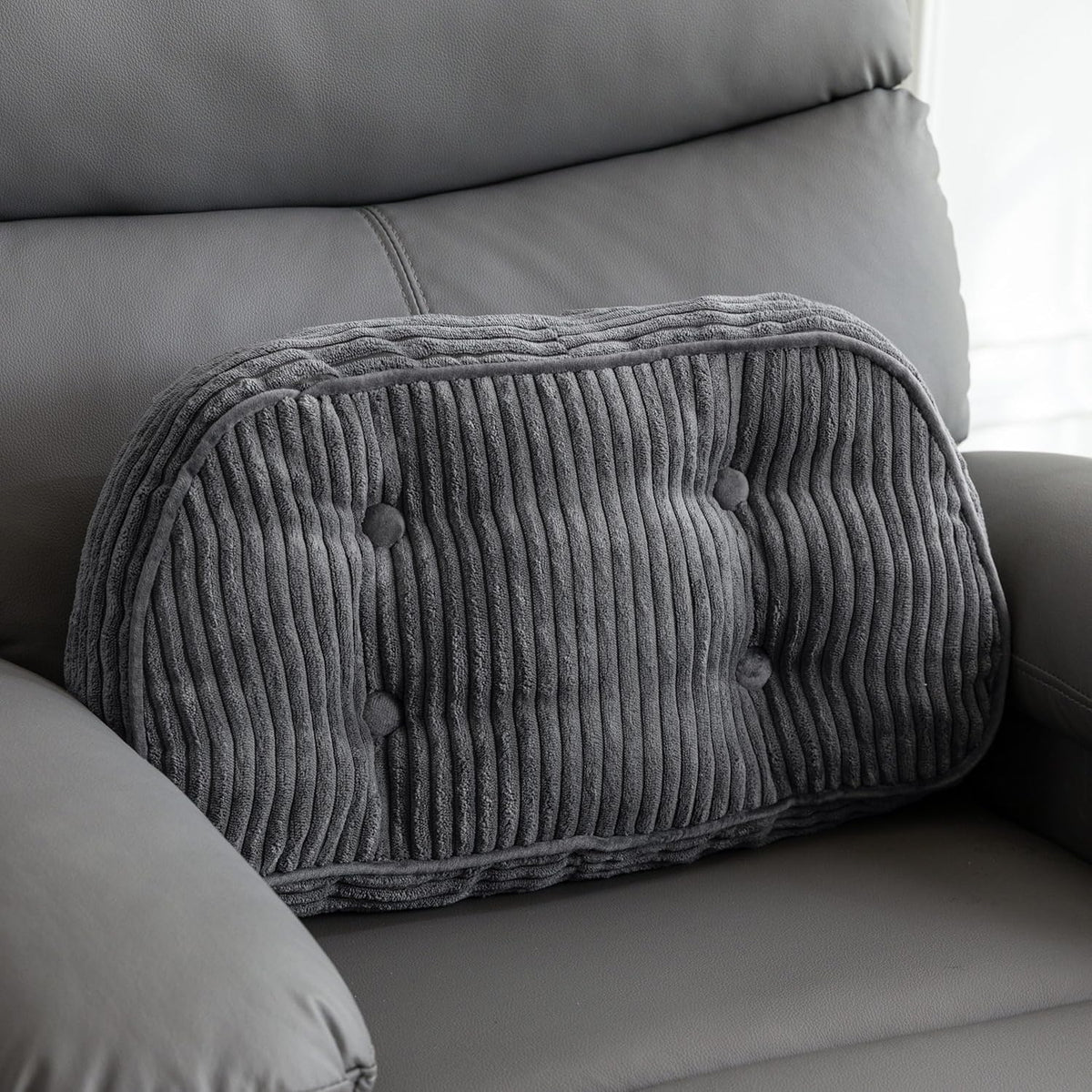 HIGOGOGO Lumbar Support Pillow for Recliner Chair/Accent Chair/Couch/Office Chair, Tufted Corduroy Back Support Cushion for Elderly, Recliner Cushions for Back Rest, Pain Relief, Reading, Dark Grey