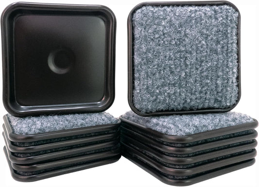 SoftTouch 2-1/2" Square Reusable Carpet Bottom Furniture Caster Cups for Office Chairs, Desks, and Carts, Furniture Wheel Caster Cups for Carpet and Hardwood Surfaces, 12-Pack, Brown/Gray