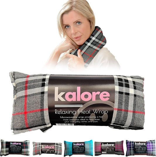 Microwavable Heating Pads for Winter Warmth, Back, Stomach & Head Comfort – Kalore Soft Cotton Tartan Neck Wrap – Even Heat Distribution Hot Compress Bag – Wheat Heat Pad XL – Unscented – Gray