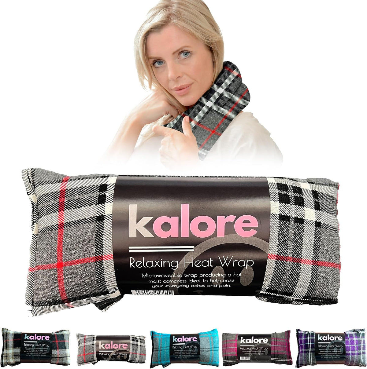 Microwavable Heating Pads for Winter Warmth, Back, Stomach & Head Comfort – Kalore Soft Cotton Tartan Neck Wrap – Even Heat Distribution Hot Compress Bag – Wheat Heat Pad XL – Unscented – Gray