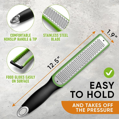 Spring Chef Stainless Steel Lemon Zester - Garlic & Ginger Grater - Gray | Premium Zester with Blade Cover, Cheese Grater with Handle for Parmesan, Nutmeg, Lime - Durable Citrus Zester, Fine Shred