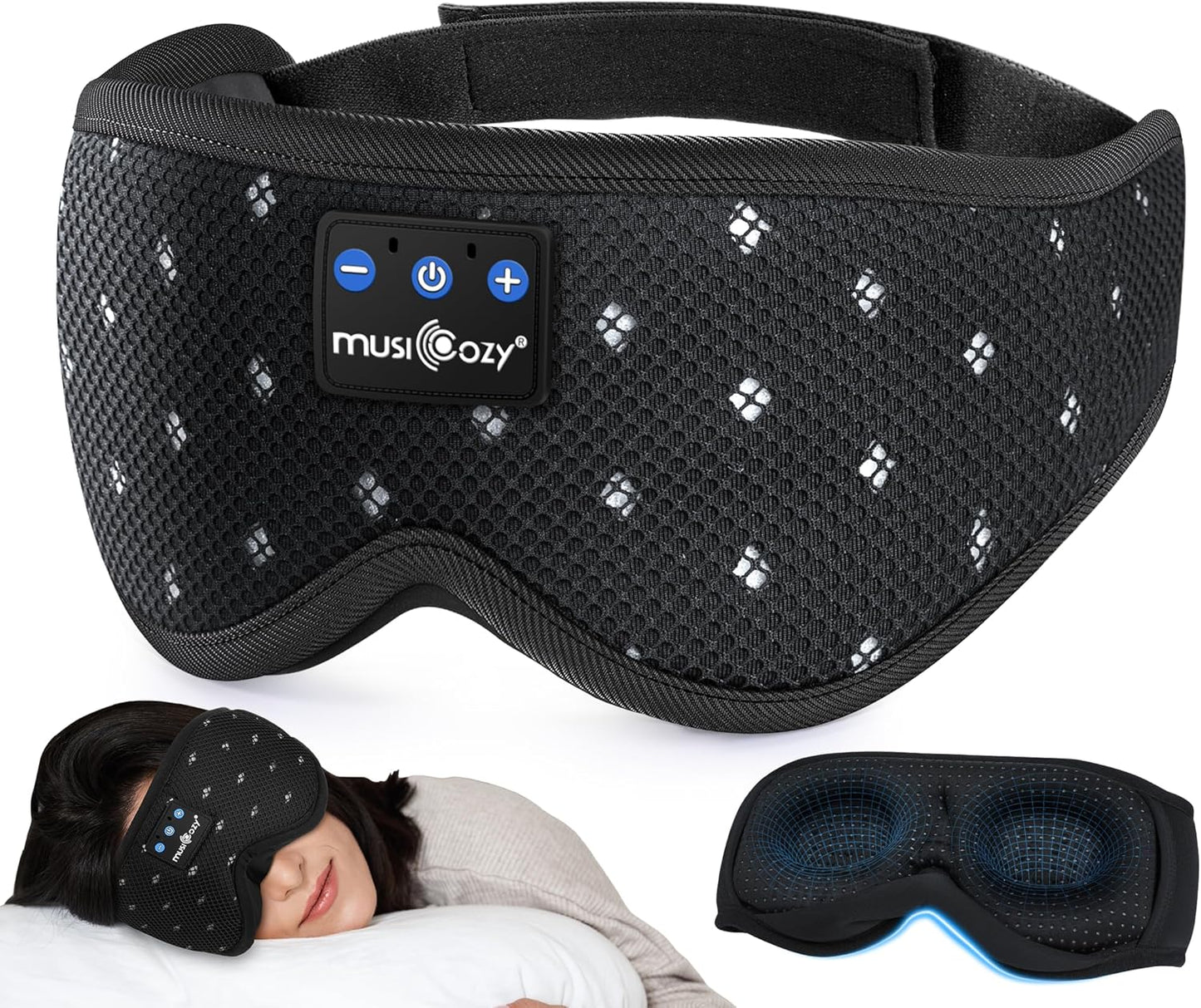 MUSICOZY Breathable Bluetooth Sleep Mask Headphones for Sleeping | Mesh Sleep Mask With Bluetooth 5.4 Audio, Soft Fabric And Comfortable Fit for Side Sleepers, Travel, Meditation and Rest
