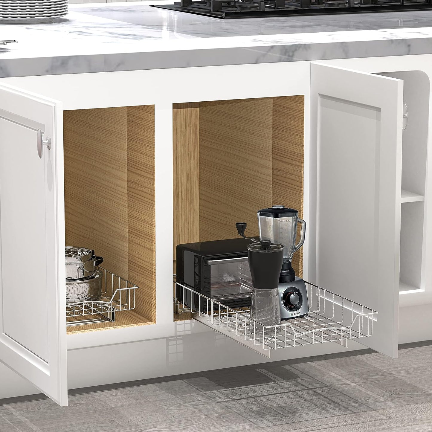 Simple Houseware Under Cabinet Pull Out Sliding Shelf, 21" Dx11 W, Chrome