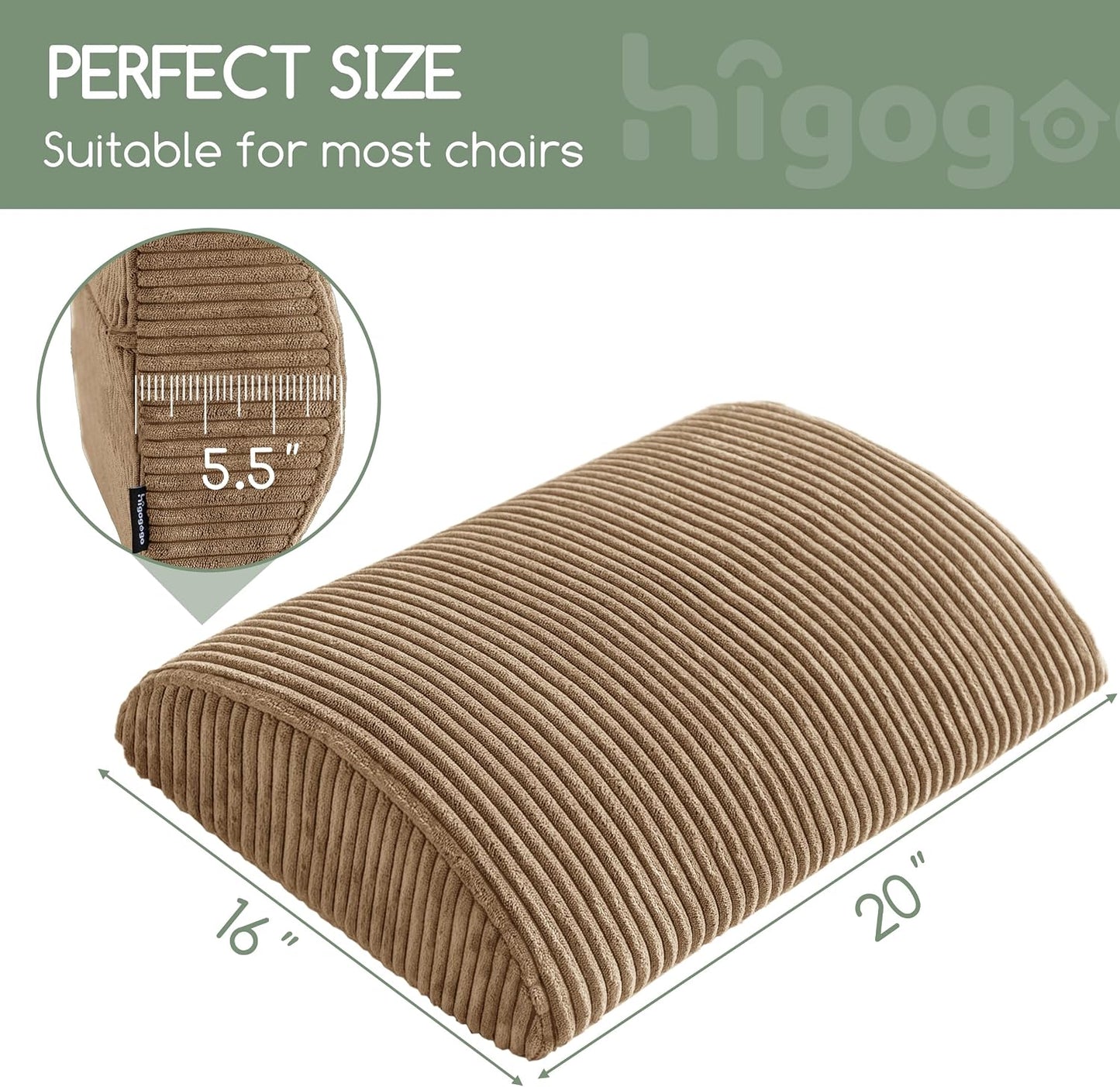 HIGOGOGO Lumbar Support Pillow for Recliner Chair/Accent Chair/Couch, Memory Foam Back Support Cushion for Elderly, Recliner Cushions for Back Rest, Pain Relief, Reading, Washable Cover, Brown