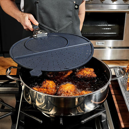 HexClad Folding Grease Splatter Screen for Frying, Up to 12" Pans | Folding Design, Heat-Safe to 480°F, Stay-Cool Locking Handle, Silicone and Stainless Steel, Dishwasher-Safe