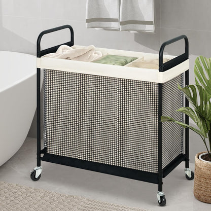STO STO Laundry Hamper 2 Section, 100L Rolling Laundry Sorter Cart with Removable and Washable Liner Bag, Clothes Hamper with Wheels and Metal Handle for Laundry Room and Bedroom