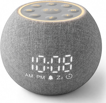 Zarler Sound Machine Alarm Clocks for Bedrooms, White Noise Machine 25 Soothing Sounds for Light Sleepers, 7 Gentle Alarms for Wake Up, 0-100% Dimmable Display, Warm Night Light, 4H Auto-Off Timer