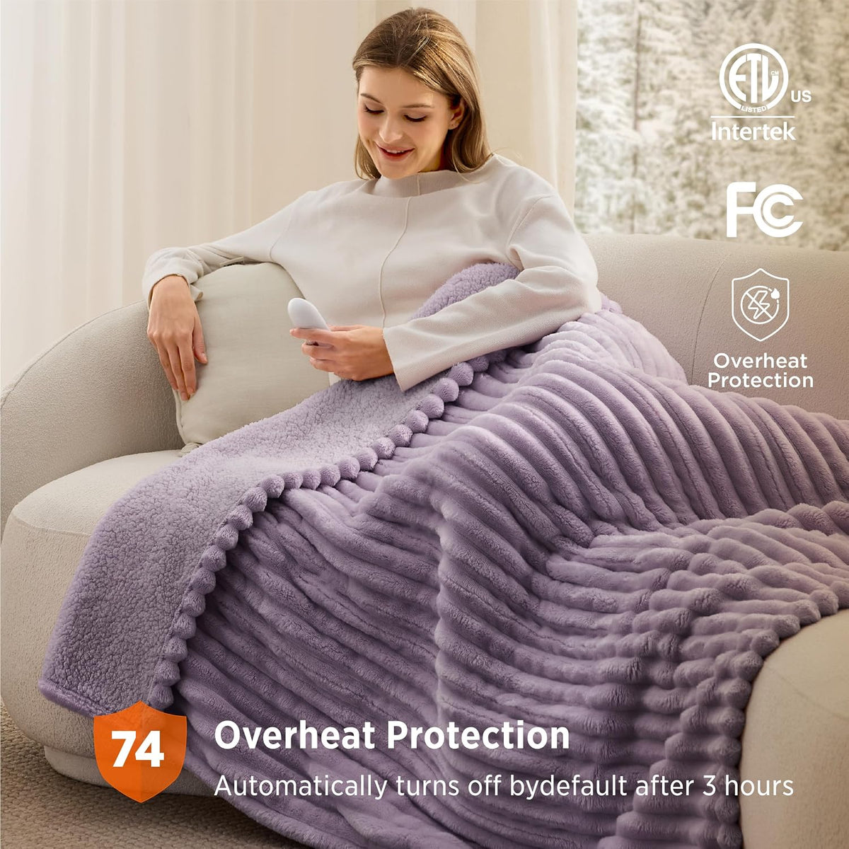 Bedsure Heated Blanket Electric Throw - Thick Striped Fast Heating Electric Blanket with Preheat Function, 6 Heat & 6 Timer (Up to 10H), 8H Auto Off, ETL Certified, Gifts for Women (50"x60", White)